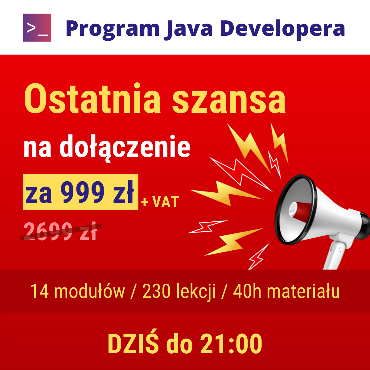 Dziś o 21:00 koniec sprzedaży Programu Java Developer